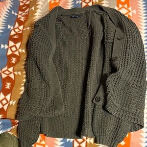 American Eagle Outfitters Olive Green Waffle-Knit Cardigan